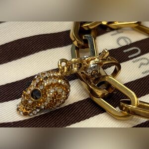 RARE EUC HENRI BENDEL SKULL BRACELET GOLD TONED CHUNKY CHAIN CRYSTAL SKULL CHARM